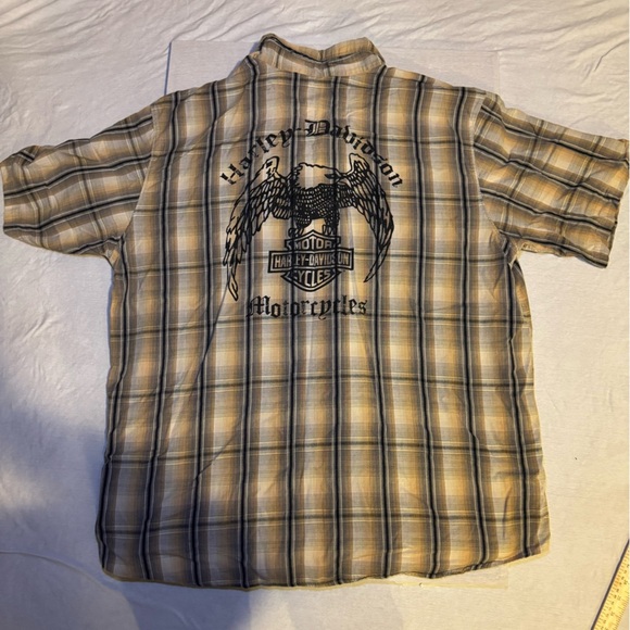 Harley-Davidson Beige Plaid Men's Button Down Shirt - Picture 6 of 8